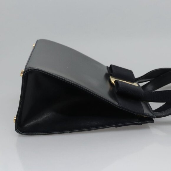 Salvatore Ferragamo Vala Hand Bag Leather 2way Navy Gold Auth - Picture 5 of 16